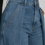 Women's High-Waisted Wide-Leg Draped Denim Jeans