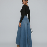 Women's High-Waisted Wide-Leg Draped Denim Jeans