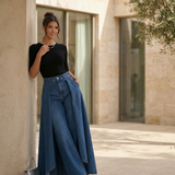 Women's High-Waisted Wide-Leg Draped Denim Jeans