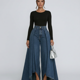 Women's High-Waisted Wide-Leg Draped Denim Jeans