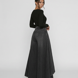 Women's High-Waisted Wide-Leg Draped Denim Jeans