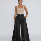 Women's High-Waisted Wide-Leg Draped Denim Jeans