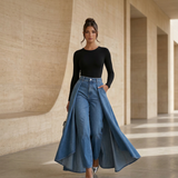 Women's High-Waisted Wide-Leg Draped Denim Jeans