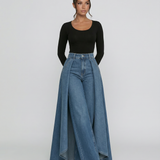 Women's High-Waisted Wide-Leg Draped Denim Jeans