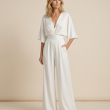 Women's Wide-Leg V-Neck Short-Sleeve Jumpsuit