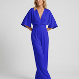 Women's Wide-Leg V-Neck Short-Sleeve Jumpsuit