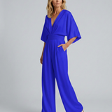 Women's Wide-Leg V-Neck Short-Sleeve Jumpsuit
