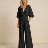 Women's Wide-Leg V-Neck Short-Sleeve Jumpsuit