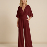 Women's Wide-Leg V-Neck Short-Sleeve Jumpsuit