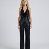 Women's Sequin Halter Neck Wide-Leg Jumpsuit