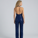 Women's Sequin Halter Neck Wide-Leg Jumpsuit