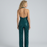 Women's Sequin Halter Neck Wide-Leg Jumpsuit
