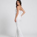 Women's Sequin Sweetheart Belted Flared Jumpsuit
