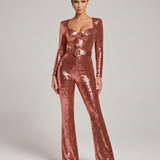 Women's Sequin Sweetheart Belted Wide-Leg Jumpsuit