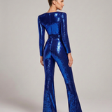 Women's Sequin Sweetheart Belted Wide-Leg Jumpsuit