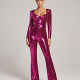 Women's Sequin Sweetheart Belted Wide-Leg Jumpsuit
