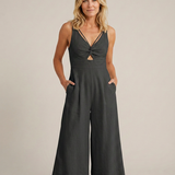 Women's Sleeveless V-Neck Wide-Leg Jumpsuit