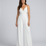 Women's Backless V-Neck Wide-Leg Jumpsuit