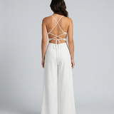 Women's Backless V-Neck Wide-Leg Jumpsuit