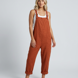 Women's Linen-Blend Wide-Leg Dungaree Jumpsuit