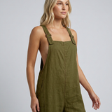 Women's Linen-Blend Wide-Leg Dungaree Jumpsuit