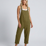 Women's Linen-Blend Wide-Leg Dungaree Jumpsuit
