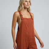Women's Linen-Blend Wide-Leg Dungaree Jumpsuit