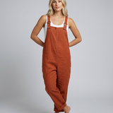Women's Linen-Blend Wide-Leg Dungaree Jumpsuit