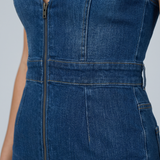 Women's Sleeveless Halter Denim Flare-Leg Jumpsuit