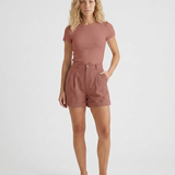 Women's High-Waist Wide-Leg Turn-Up Cotton Blend Shorts