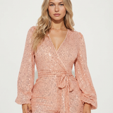 Women's Sequin Wrap-Front Long Sleeve Playsuit