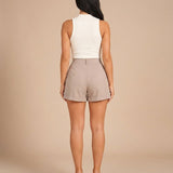 Women's High-Waist Wide-Leg Turn-Up Cotton Blend Shorts
