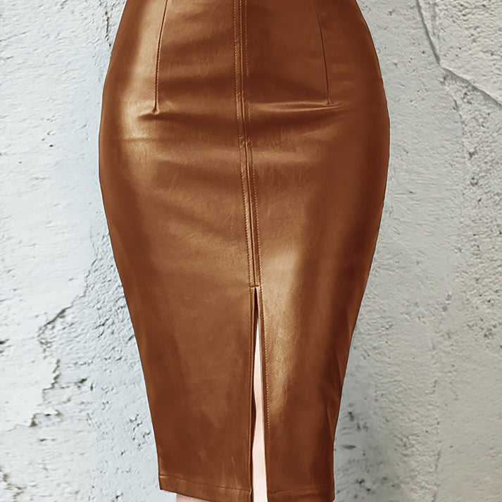 High Waist Faux Leather Pencil Skirt