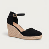 Women's Closed-Toe Ankle Strap Jute Wedge Espadrilles