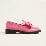 Women's Bow Detail Leather-Look Block Heel Loafers