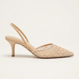 Women's Embroidered Mesh Kitten Heel Slingbacks