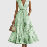 Floral Sleeveless V-Neck Midi Dress