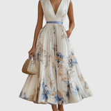 Floral Sleeveless V-Neck Midi Dress