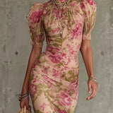 Floral Ruffle Hem Mermaid Maxi Dress