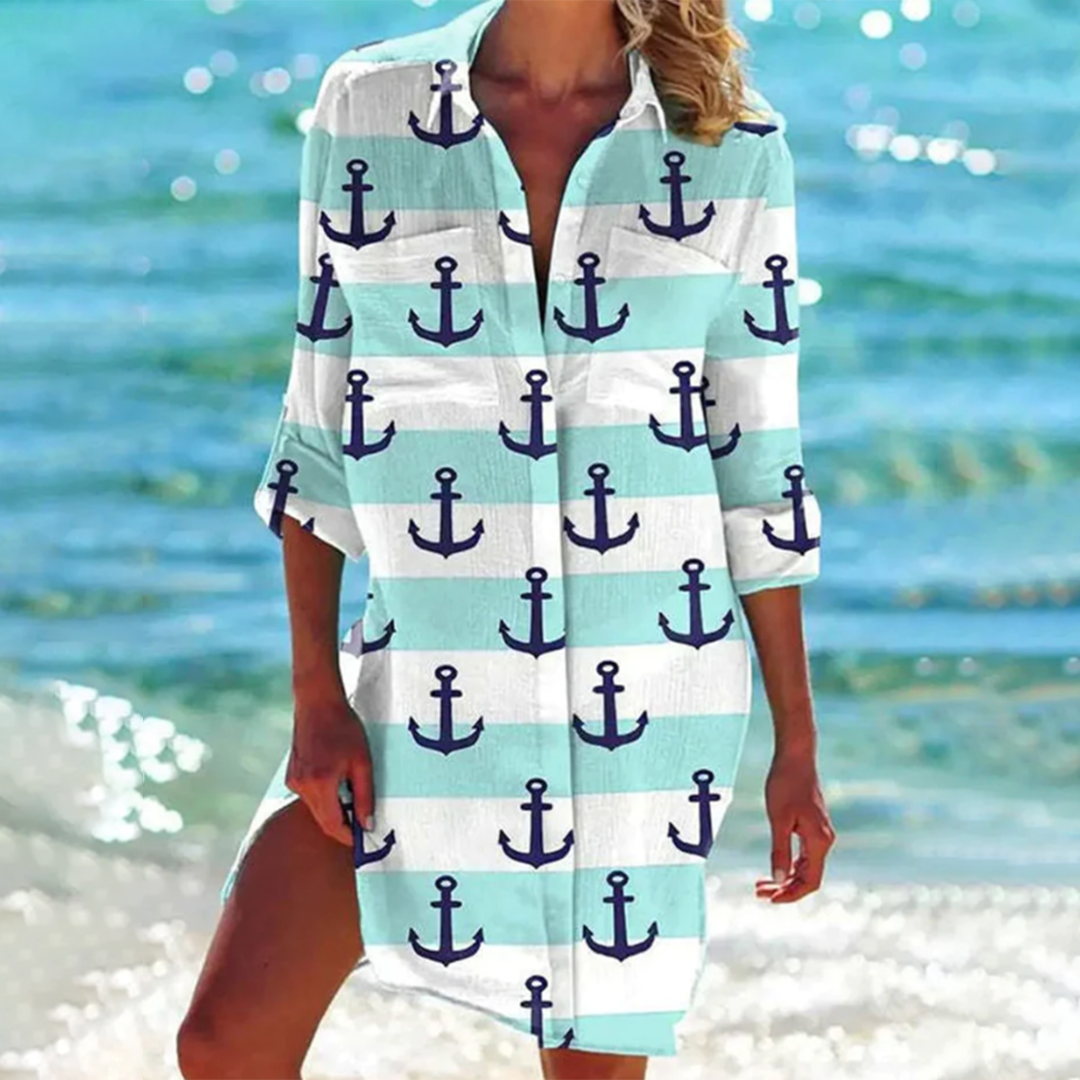Printed Button Front Shirt Dress