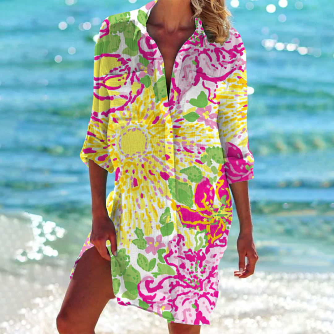 Printed Button Front Shirt Dress
