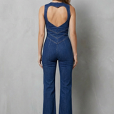 Women's Sleeveless Zip-Front Stretch Denim Jumpsuit