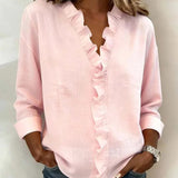 Ruffle V-Neck Long Sleeve Blouse
