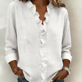Ruffle V-Neck Long Sleeve Blouse