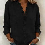 Ruffle V-Neck Long Sleeve Blouse