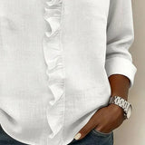 Ruffle V-Neck Long Sleeve Blouse
