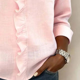 Ruffle V-Neck Long Sleeve Blouse