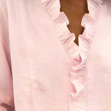 Ruffle V-Neck Long Sleeve Blouse