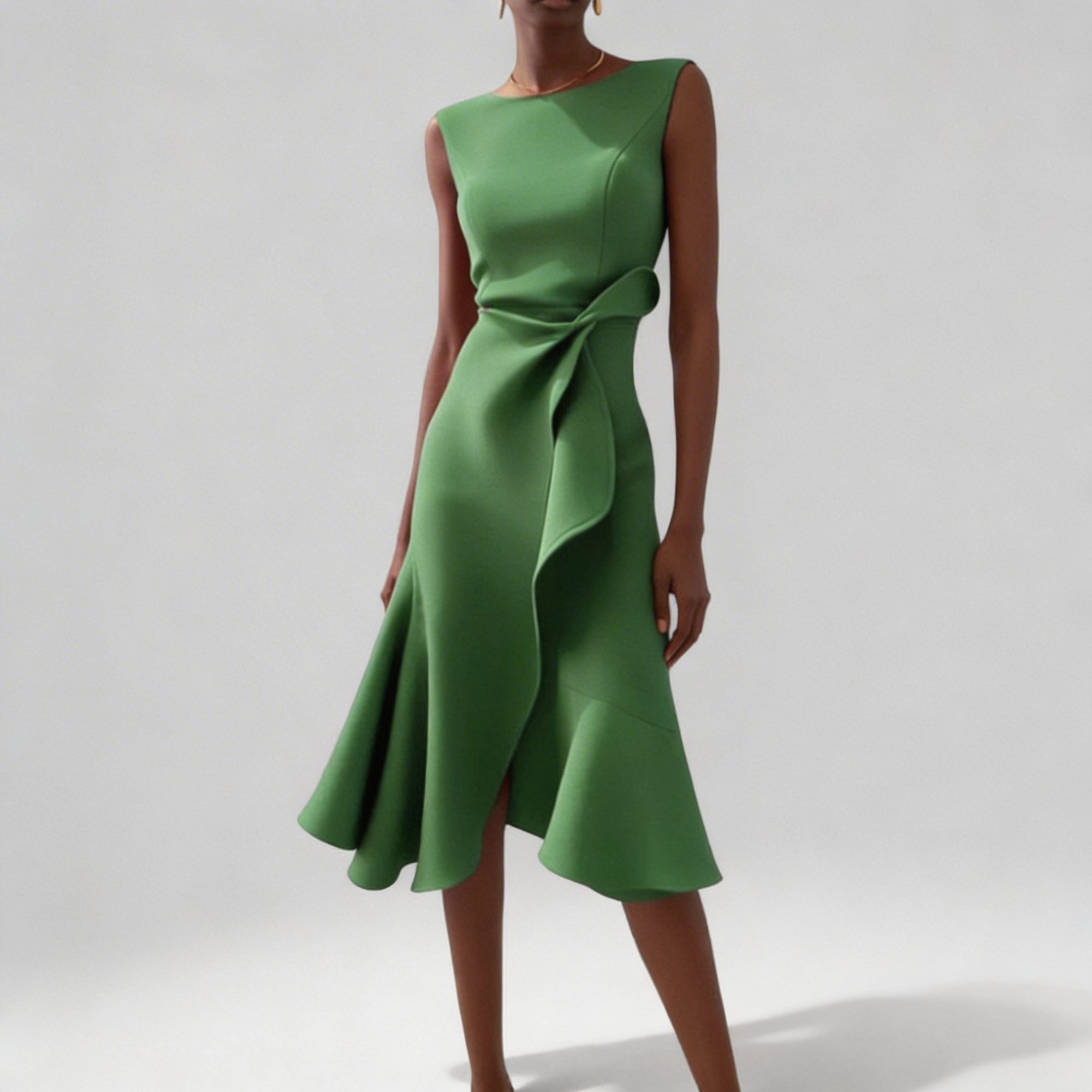 Sleeveless Draped Midi Dress