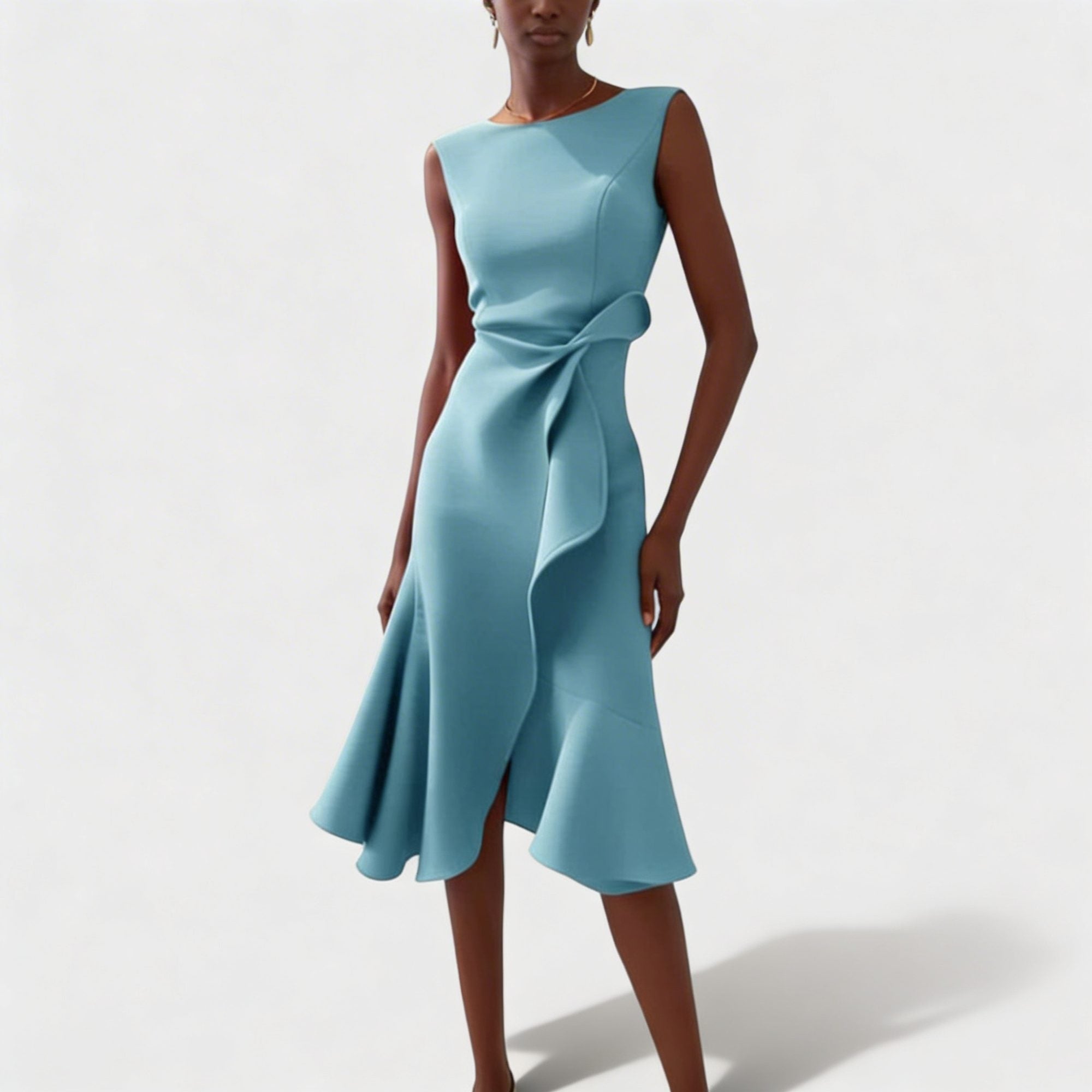 Sleeveless Draped Midi Dress